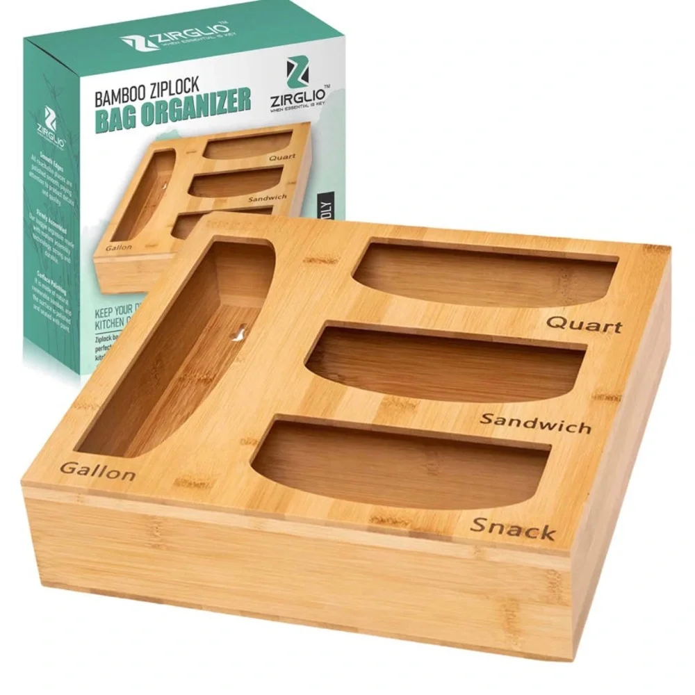 Bamboo plastic bags organizer dispenser wall mount or drawer. Perfect 🎁!!